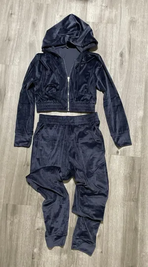 Navy blue High Waist Joggers & Cropped Top SweatSet Size M thumbnail 4