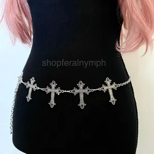 Silver Y2K Gothic Cross Waist Chain Belt, Fits 12 to 35 Inches, X7GA1367 thumbnail 5