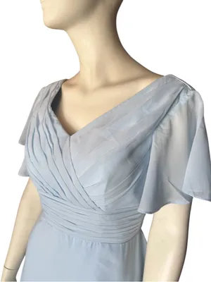 Chiffon V-Neck High-Low Midi Dress with Ruched Bodice & Lace Accents Blue Size 8 thumbnail 6
