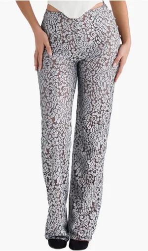 House of CB London Mara Metallic Lace Straight Leg Pants Small thumbnail 1