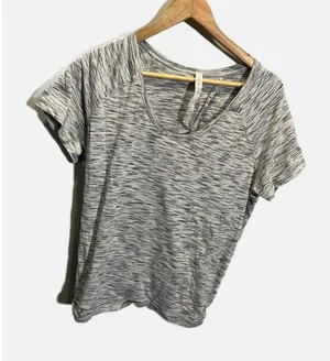 Lululemon Tie Back Top‎ Womens 10 Grey Space Dye Short Sleeve Yoga Athletic Tee thumbnail 1