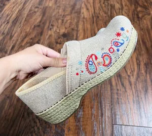 Dansko • Jute Pro clogs vegan Linen Embroidered Natural burlap platform slip on thumbnail 6