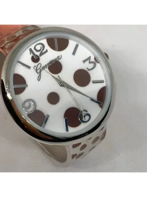 Geneva silver brown tone watch 42mm m quartz analog cuff size 6” running thumbnail 2