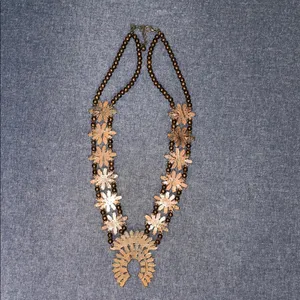 Squash Blossom Style necklace with real stone and bronze colored setting Brown thumbnail 6