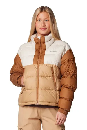 Columbia Pike Lake II Cropped Insulated Jacket Omni-Heat Puffer Coat Brown White thumbnail 1
