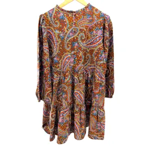 ANA A NEW APPROACH Paisley Dress XL NWT Cotton Tiered Ruffle Puff Sleeve Brown thumbnail 8