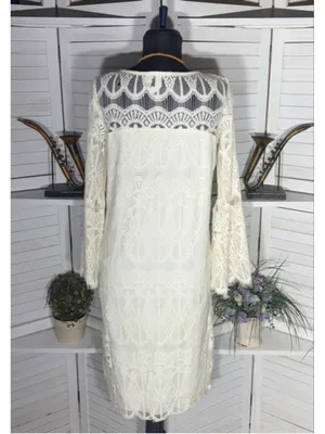 Tacera boho dress cream lace victorian bell sleeves romantic coquette fairy S thumbnail 2