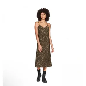 Wild‎ Fable Camouflage Lace Trim V-Neck Midi Slip Dress Green Camo XS S Y2K thumbnail 7