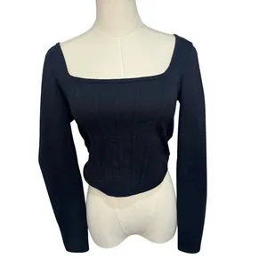 Abercrombie & Fitch Soft AF Long Sleeve Corset‎ Top Black Square Neck Small thumbnail 3