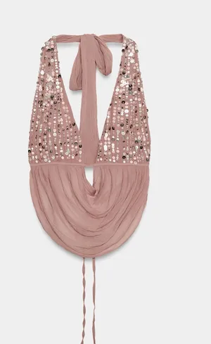 ZARA Sequin Halter Top thumbnail 1