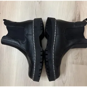 Black Leather Platform Boots Size 7.5 sincerely Jules Sleek‎ Hippie Retro thumbnail 4