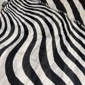 Etcetera Monochrome Zebra Print Scarf Black White Stripe Fringe Headwrap Headband Shawl thumbnail 7