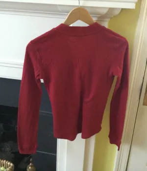 Vintage NWT Y2K Split-Neck Long Sleeve Split Neck Tee Red Cotton - Sz Small thumbnail 2
