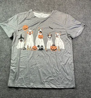 Gray Halloween Ghost Dogs Graphic T-Shirt Short Sleeve Womens Medium Gray Casual thumbnail 1