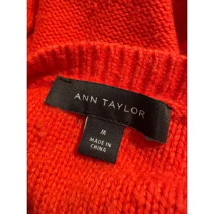 Ann Taylor Sweater Red Cable Knit Puff Sleeve Wool Blend Classic Cherry Size M thumbnail 5