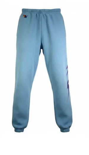Aviator Nation Women’s XS Sky Blue Purple Bolt 4-Stripe Sweatpants Joggers thumbnail 1