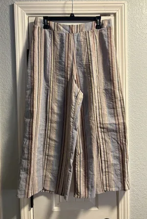 Hem & Thread Wide Leg Pants Women Large Blue Striped Cotton Gauze Boho 6944 thumbnail 1