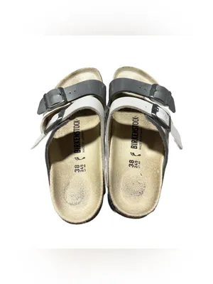 Birkenstock Arizona Split Sandals Women's 38 Leather Two Toned White Silver thumbnail 5