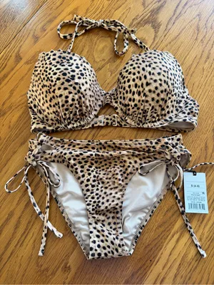 NEW Target Shade & Shore Animal cheetah Print Top 34C Animal Tie Bottom Cheeky S thumbnail 1