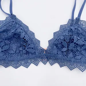 Aerie Floral Lace Triangle Bralette Bra Periwinkle Blue Gold Side Ring Size XS thumbnail 3
