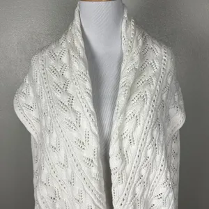 CAbi Cardigan Sweater Large Ivory Cotton Open Knit Crochet Draped Preppy Boho L‎ thumbnail 3