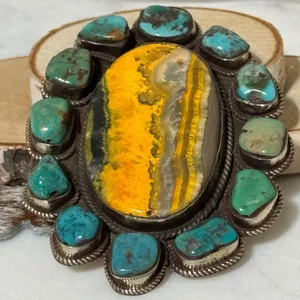Pendant only - Bumblebee Jasper with Turquoise Large Size at 4” x 3” thumbnail 8