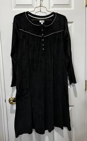 Aria Collection Velour Long Sleeve Nightgown Pajama Dress Lounge Size XL Black thumbnail 1