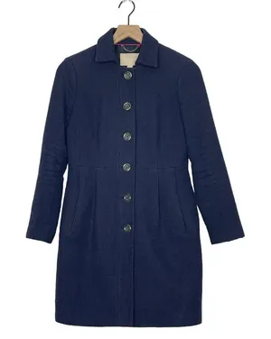 Banana Republic‎ Navy Coarse Cotton Weave Button Front Overcoat Women's XS thumbnail 1