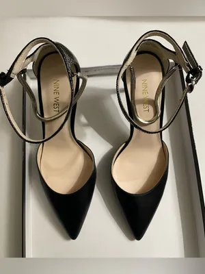 Nine West Black Terasa Pointed-Toe Ankle-Strap & Silver Accents Strap Heels 6.5 thumbnail 6