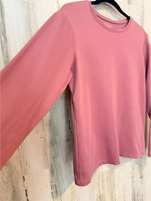 L.L.Bean Women’s Large Pink 100% Cotton Long Sleeve Crew Neck Shirt Top thumbnail 4