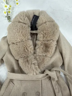 EMPRADA Women's Cream Faux Fur Collar Long Coat thumbnail 7