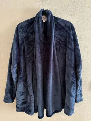 Ugg Ilsa Plush Fleece Open Lounge Cardigan Navy Blue L thumbnail 1