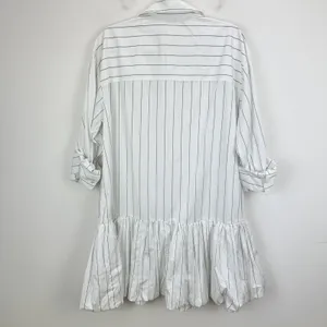 Madewell Bubble Hem Mini Shirtdress Pinstripe Poplin Cotton White Large NWT thumbnail 9