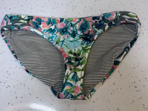 Prana Reversible Bikini Bottoms Tropical Floral Striped‎ Olive Green Small S thumbnail 1