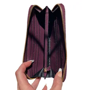 Victoria’s Secret Burgundy Quilted Zip Around Wallet Gold Tone Logo thumbnail 2