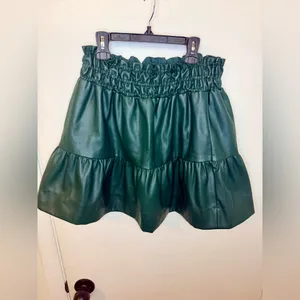 Anthropologie Somerset Hunter Green Faux Leather Mini Skirt Womens Size MP thumbnail 3