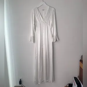 Lulus Elegant Celebration White Satin Long Sleeve Slip Maxi Dress thumbnail 3