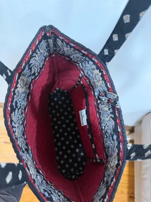 Vera Bradley Quilted Tote Bag Black Floral Print Shoulder Bag Large Cotton thumbnail 6