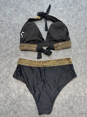 Sexy High Waist Halter V Neck Bathing Suit Tie Back Tummy Control Swimwear thumbnail 5