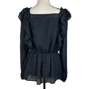Savanna Jane Large Peplum Top Floral Embroidered Swiss Dot Lined Ruffled Crochet thumbnail 6