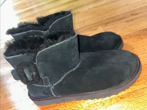 UGG Women’s Black Suede Shearling Cuff - Mini Bailey Buckle Boots size 10 thumbnail 1