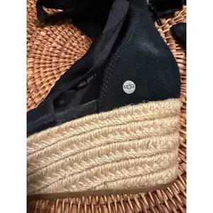 UGG‎ Trina Black Suede Espadrille Wedge Ankle Tie Sandals 1019106 thumbnail 9