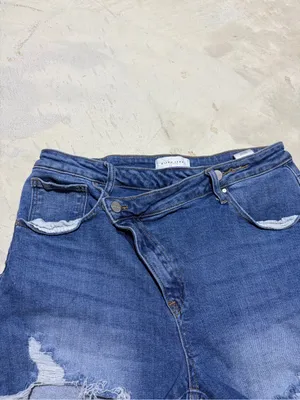 Risen jeans Women's Distressed Denim Shorts asymmetrical xl thumbnail 5