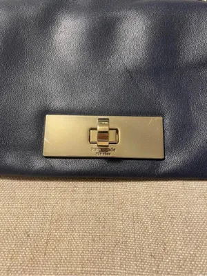 Kate‎ Spade Dark Navy Beige Fabric Crossbody Bag Gold Chain thumbnail 2