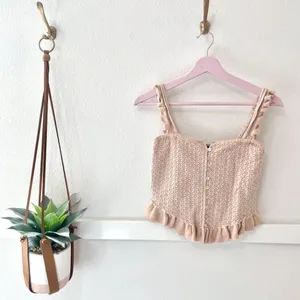 Zara Knit Corset Ivory Tank Size S Sleeveless Ruffle thumbnail 3