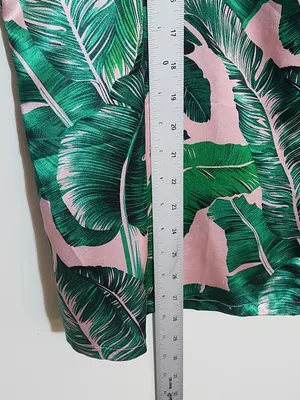Green and Pink Tropical Palm Print Satin Pajama Set Size Large thumbnail 7