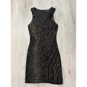 AllSaints Shia Y2K Style Hand Embellished Beaded Sequin Animal Print Mini Dress0 thumbnail 4