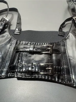 Black Patent Faux-Leather Corset Buckle Harness Belt thumbnail 4