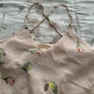 Obey beige floral Y2K spaghetti straps slip dress, size M criss cross back boho thumbnail 6