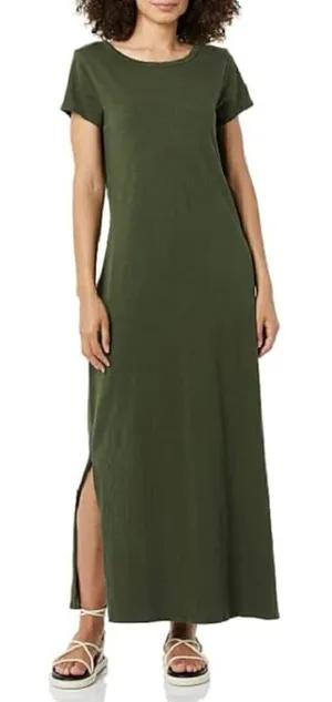 Daily Ritual Hunter Green Crewneck Short Sleeve Maxi‎ Dress M thumbnail 1